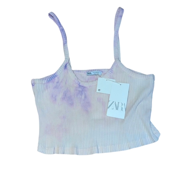 Zara Cropped Ribbed Tank with Purple Dye Marks - Picture 1 of 12